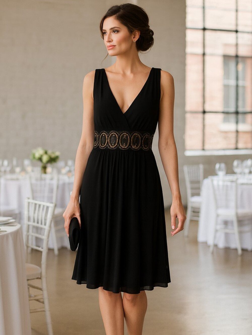 Weston Wear Black Lace Panel Waist Fit & Flare Cocktail Dress Womens Medium NWT